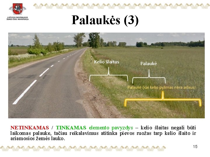 Palaukės (3) Kelio šlaitas Palaukė NETINKAMAS / TINKAMAS elemento pavyzdys – kelio šlaitas negali