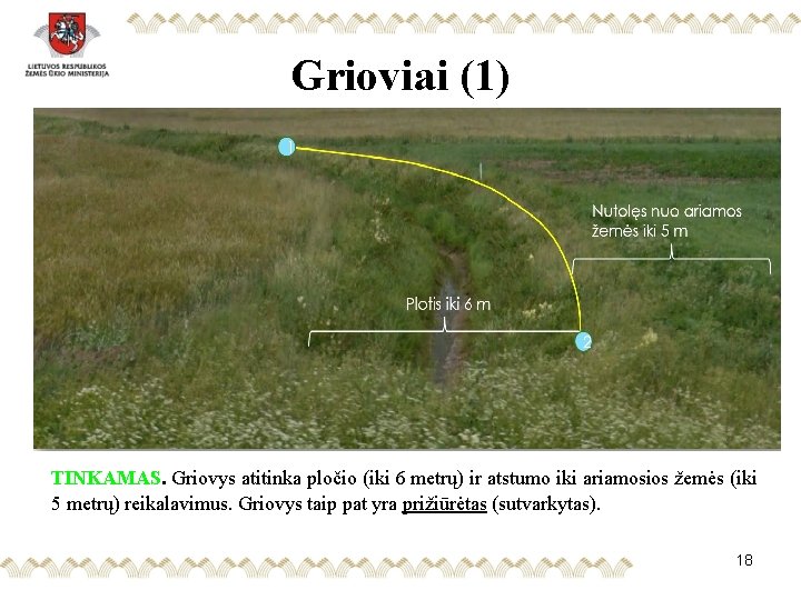 Grioviai (1) TINKAMAS. Griovys atitinka pločio (iki 6 metrų) ir atstumo iki ariamosios žemės