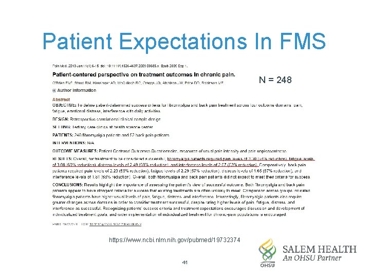 Patient Expectations In FMS N = 248 https: //www. ncbi. nlm. nih. gov/pubmed/19732374 41