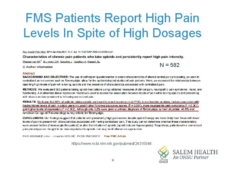 FMS Patients Report High Pain Levels In Spite of High Dosages N = 582