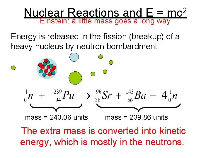 Nuclear Reactions and E = mc 2 Einstein: a little mass goes a long