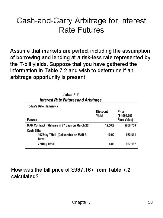 Cash-and-Carry Arbitrage for Interest Rate Futures Assume that markets are perfect including the assumption