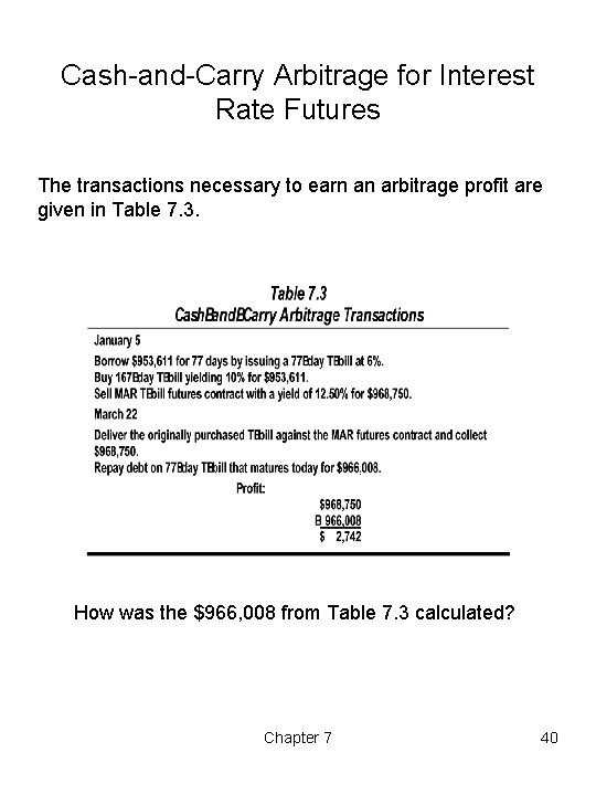 Cash-and-Carry Arbitrage for Interest Rate Futures The transactions necessary to earn an arbitrage profit