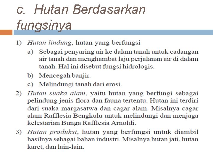 c. Hutan Berdasarkan fungsinya 