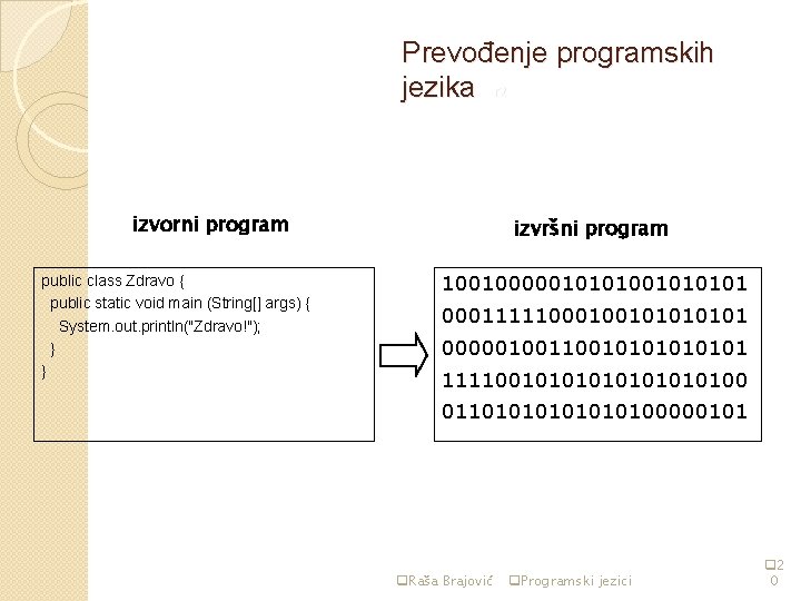 Prevođenje programskih jezika str 2 izvorni program public class Zdravo { public static void