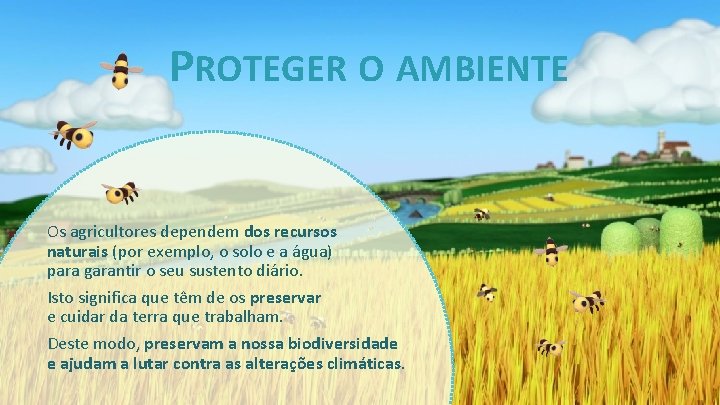 PROTEGER O AMBIENTE Os agricultores dependem dos recursos naturais (por exemplo, o solo e
