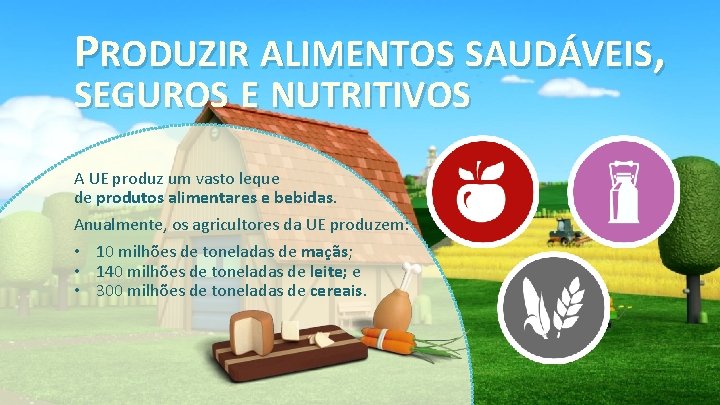 PRODUZIR ALIMENTOS SAUDÁVEIS, SEGUROS E NUTRITIVOS A UE produz um vasto leque de produtos