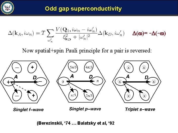 Odd gap superconductivity ( )= - (- ) Now spatial+spin Pauli principle for a