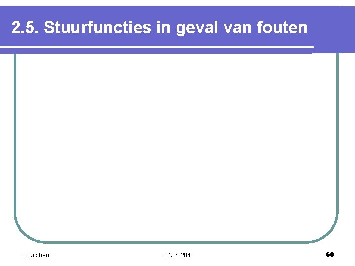 2. 5. Stuurfuncties in geval van fouten F. Rubben EN 60204 60 2. 5. Stuurfuncties in geval van fouten F. Rubben EN 60204 60