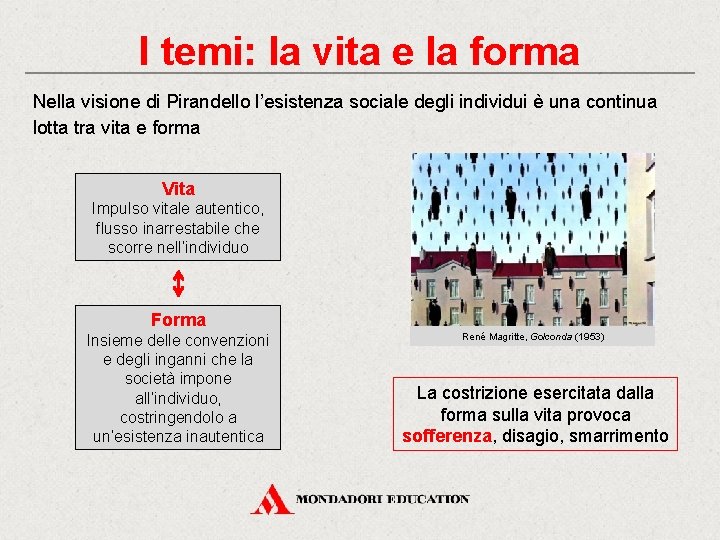 I temi: la vita e la forma Nella visione di Pirandello l’esistenza sociale degli