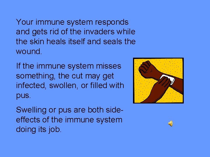 Your immune system responds and gets rid of the invaders while the skin heals