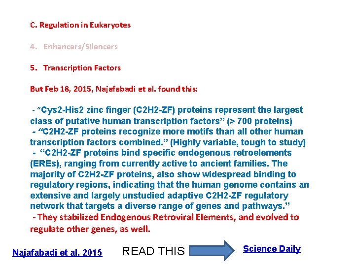 C. Regulation in Eukaryotes 4. Enhancers/Silencers 5. Transcription Factors But Feb 18, 2015, Najafabadi