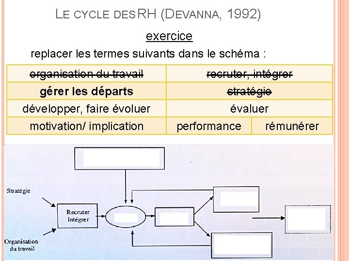 LE CYCLE DES RH (DEVANNA, 1992) exercice replacer les termes suivants dans le schéma