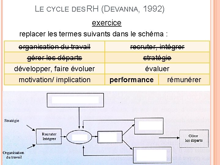 LE CYCLE DES RH (DEVANNA, 1992) exercice replacer les termes suivants dans le schéma