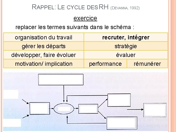 RAPPEL: LE CYCLE DES RH (DEVANNA, 1992) exercice replacer les termes suivants dans le