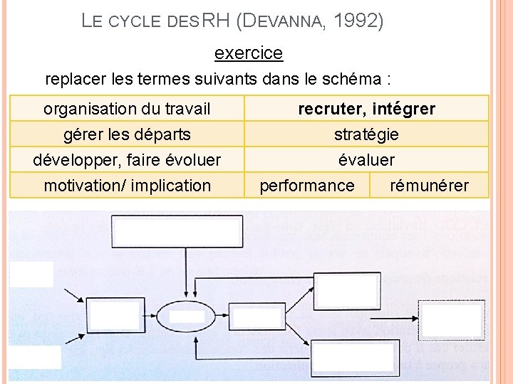 LE CYCLE DES RH (DEVANNA, 1992) exercice replacer les termes suivants dans le schéma