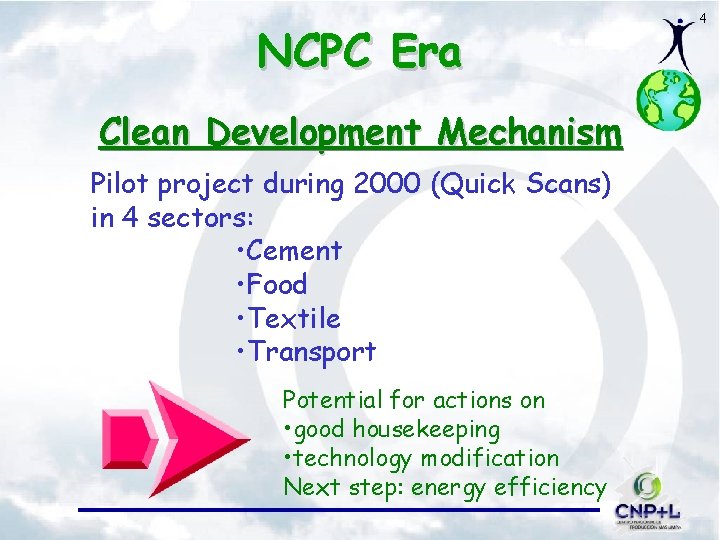 NCPC Era Clean Development Mechanism Pilot project during 2000 (Quick Scans) in 4 sectors: