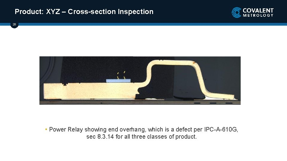 Product: XYZ – Cross-section Inspection 28 • Power Relay showing end overhang, which is