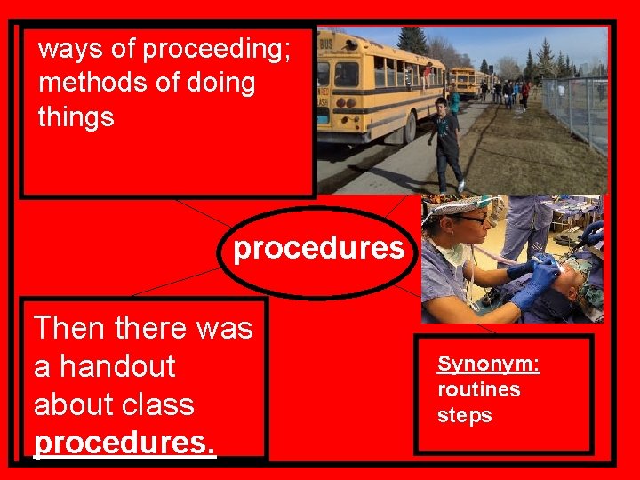 ways of proceeding; methods of doing things procedures Then there was a handout about