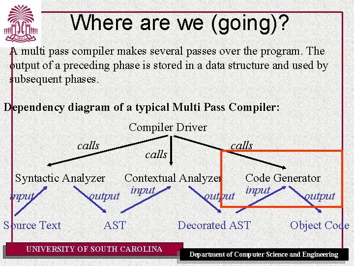 Where are we (going)? A multi pass compiler makes several passes over the program.