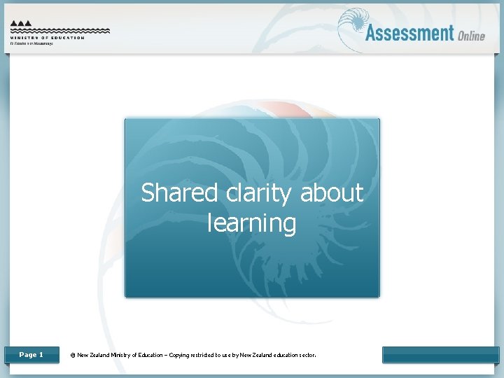 Shared clarity about learning Page 1 © New Zealand Ministry of Education – Copying