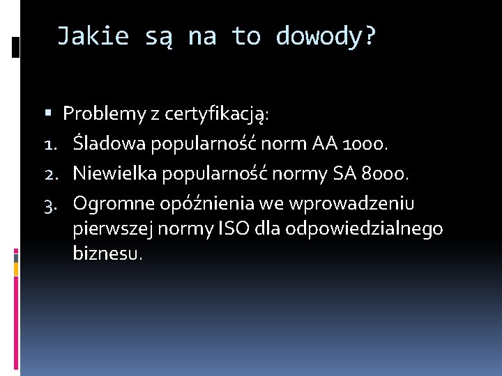 Jakie są na to dowody? Problemy z certyfikacją: 1. Śladowa popularność norm AA 1000.