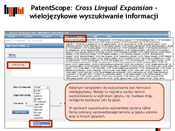 Patent. Scope: Cross Lingual Expansion – wielojęzykowe wyszukiwanie informacji Kolejnym narzędziem do wyszukiwania jest