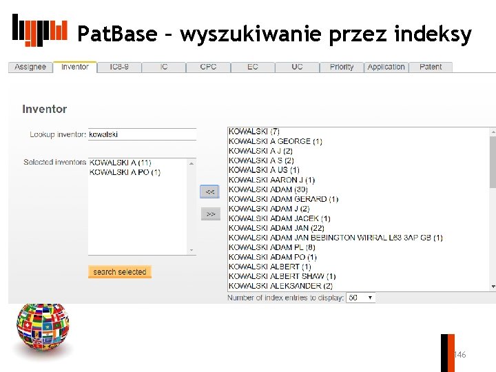 Pat. Base – wyszukiwanie przez indeksy 146 