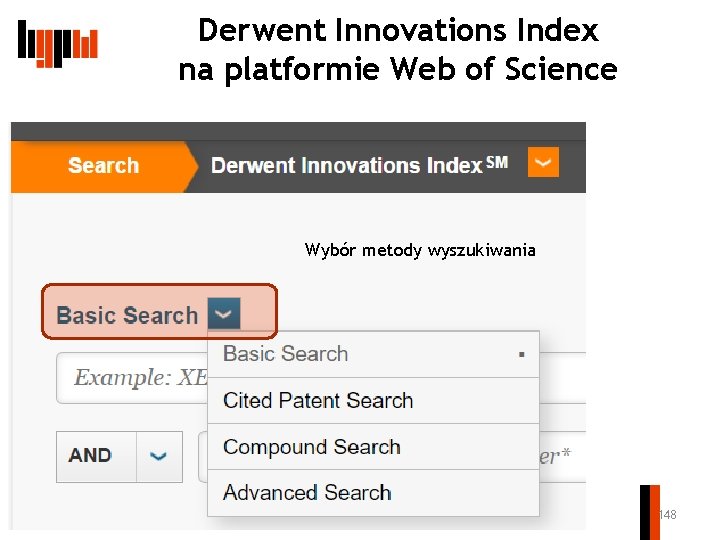 Derwent Innovations Index na platformie Web of Science Wybór metody wyszukiwania 148 