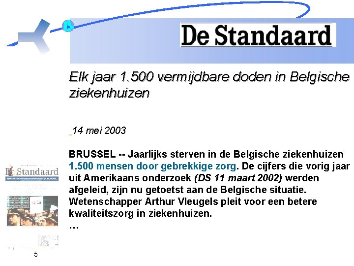 Elk jaar 1. 500 vermijdbare doden in Belgische ziekenhuizen 14 mei 2003 BRUSSEL --