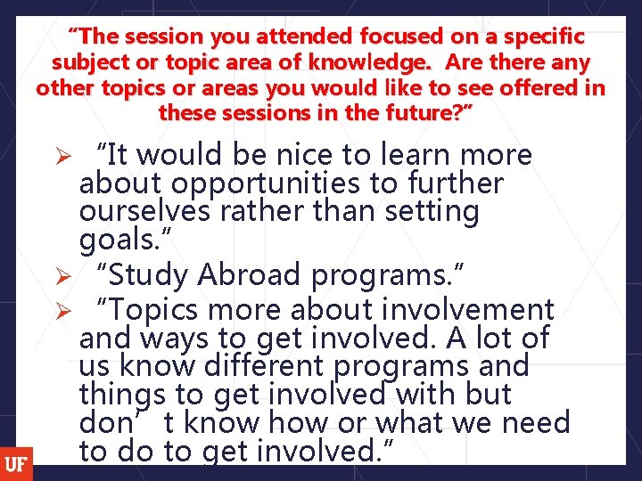 “The session you attended focused on a specific subject or topic area of knowledge.