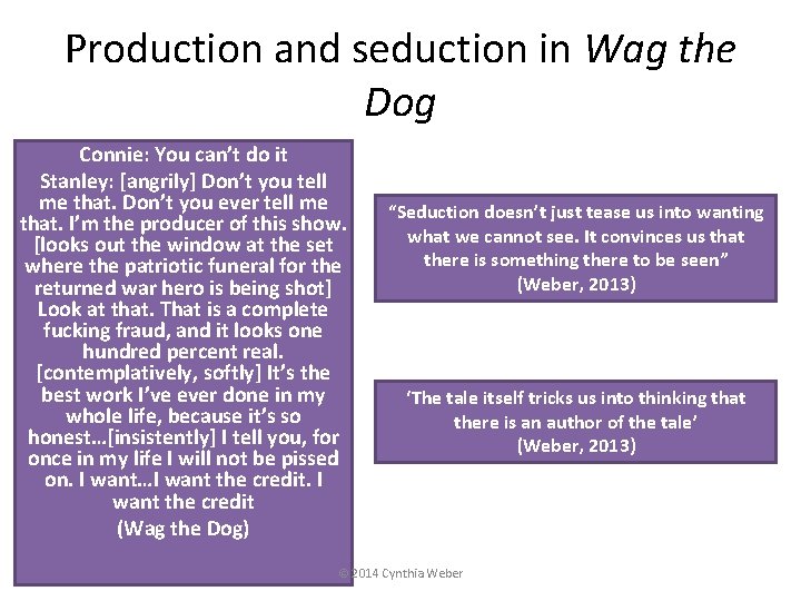 Production and seduction in Wag the Dog Connie: You can’t do it Stanley: [angrily]