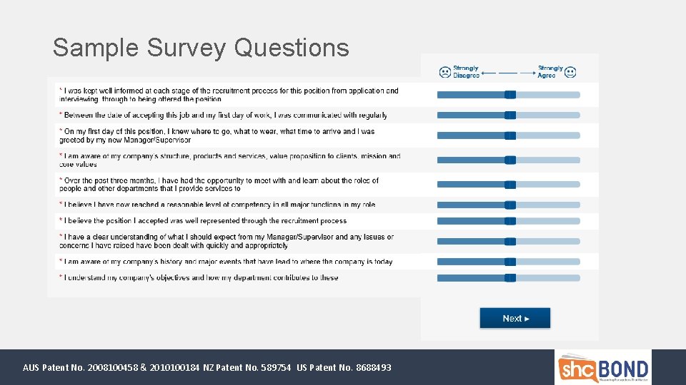 Sample Survey Questions AUS Patent No. 2008100458 & 2010100184 NZ Patent No. 589754 US