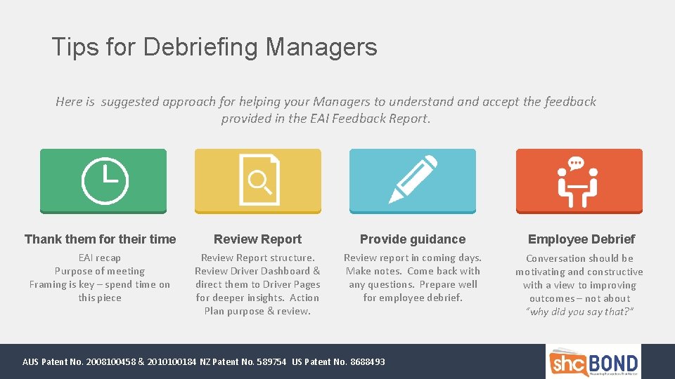 Tips for Debriefing Managers Here is suggested approach for helping your Managers to understand