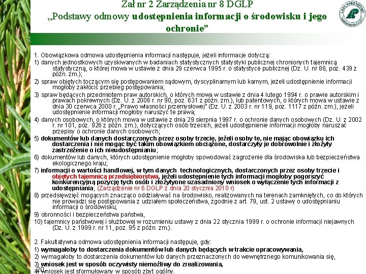 Zał nr 2 Zarządzenia nr 8 DGLP „Podstawy odmowy udostępnienia informacji o środowisku i