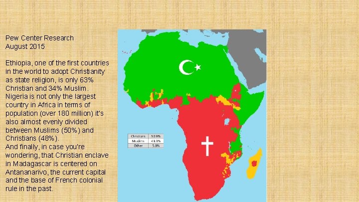 Pew Center Research August 2015 Ethiopia, one of the first countries in the world