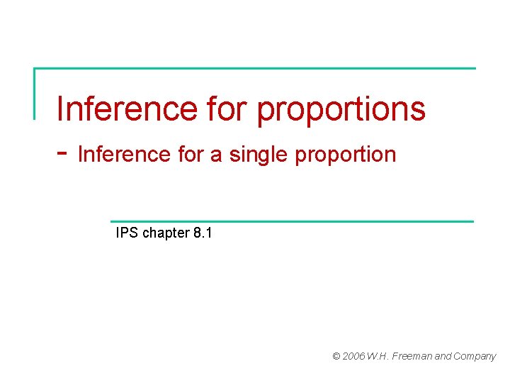 Inference for proportions - Inference for a single proportion IPS chapter 8. 1 ©