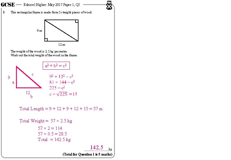GCSE 1 Edexcel Higher: May 2017 Paper 1, Q 5 This rectangular frame is GCSE 1 Edexcel Higher: May 2017 Paper 1, Q 5 This rectangular frame is