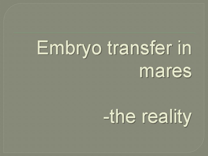 Embryo transfer in mares -the reality 