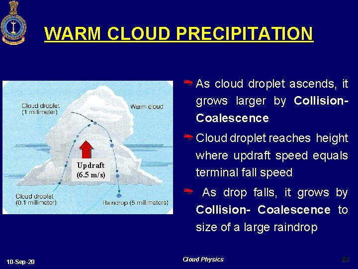 WARM CLOUD PRECIPITATION Ø As cloud droplet ascends, it grows larger by Collision. Coalescence
