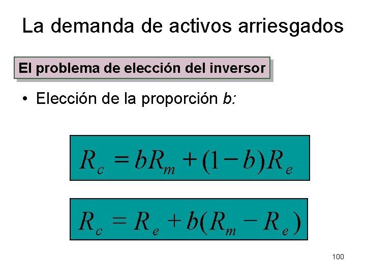 La demanda de activos arriesgados El problema de elección del inversor • Elección de