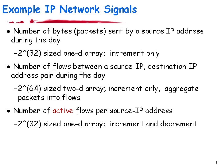 Example IP Network Signals · Number of bytes (packets) sent by a source IP Example IP Network Signals · Number of bytes (packets) sent by a source IP