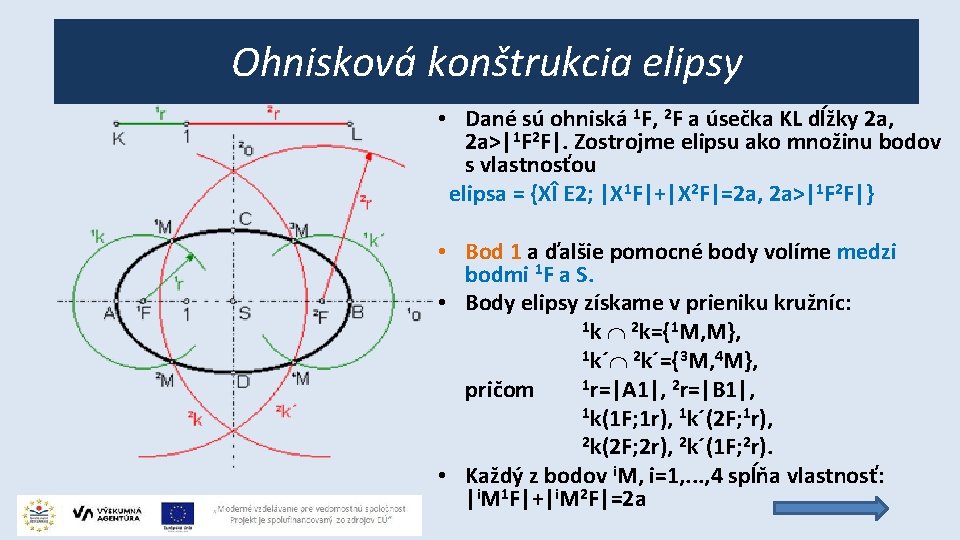 Ohnisková konštrukcia elipsy • Dané sú ohniská 1 F, 2 F a úsečka KL