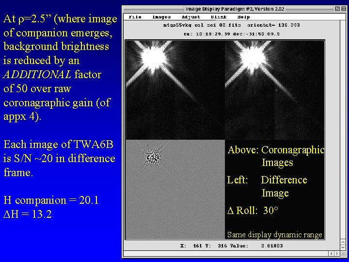 At r=2. 5” (where image of companion emerges, background brightness is reduced by an