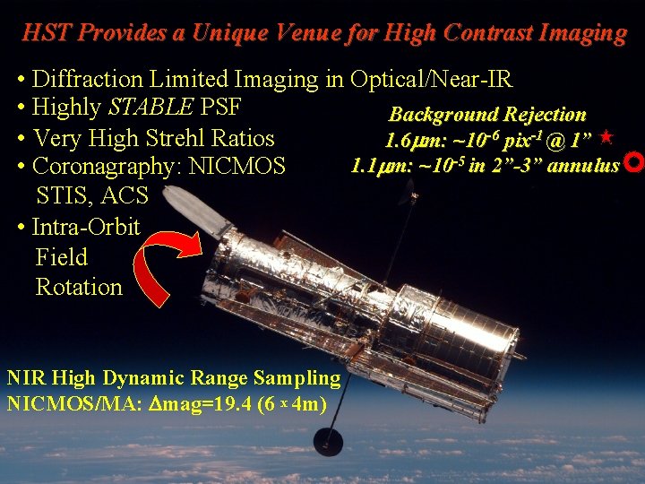 HST Provides a Unique Venue for High Contrast Imaging • Diffraction Limited Imaging in