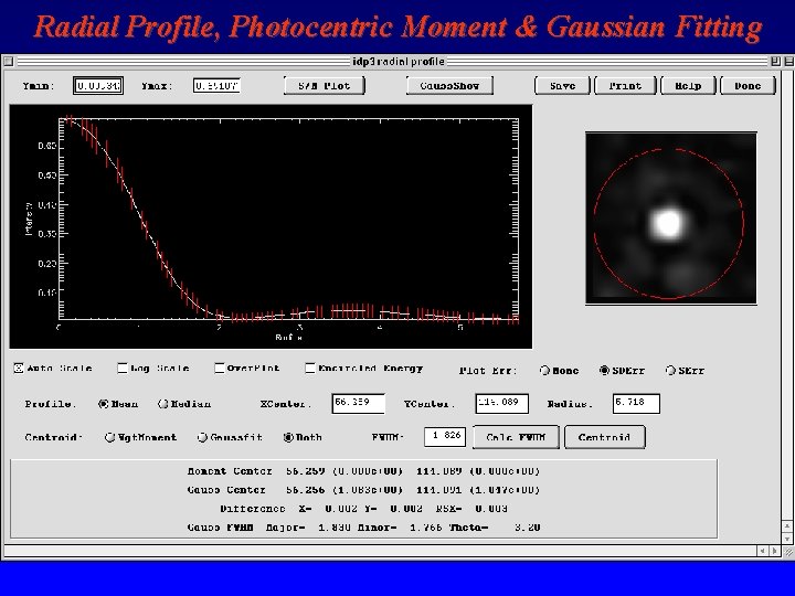 Radial Profile, Photocentric Moment & Gaussian Fitting 