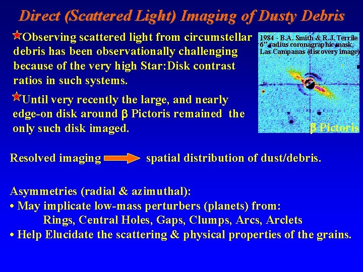 Direct (Scattered Light) Imaging of Dusty Debris Observing scattered light from circumstellar debris has