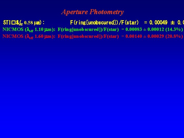 Aperture Photometry STI�S( leff 0. 58 mm): F(ring[unobscured])/F(star) = 0. 00049 ± 0. 0