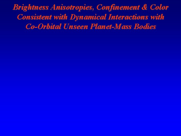 Brightness Anisotropies, Confinement & Color Consistent with Dynamical Interactions with Co-Orbital Unseen Planet-Mass Bodies