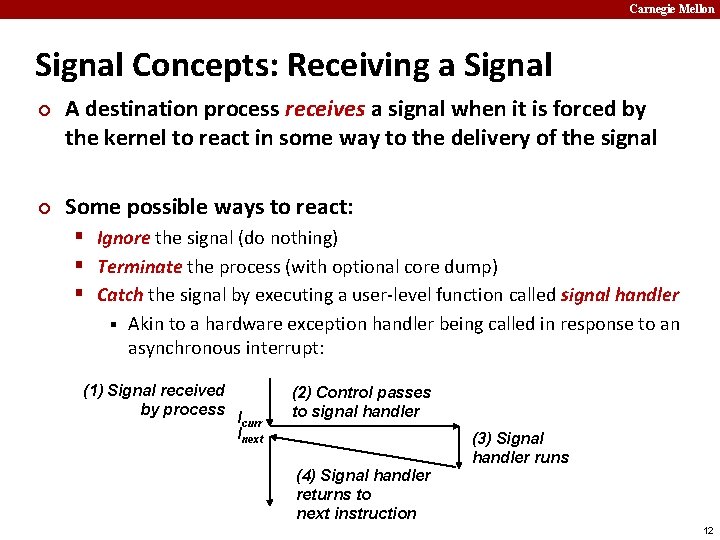 Carnegie Mellon Signal Concepts: Receiving a Signal ¢ ¢ A destination process receives a